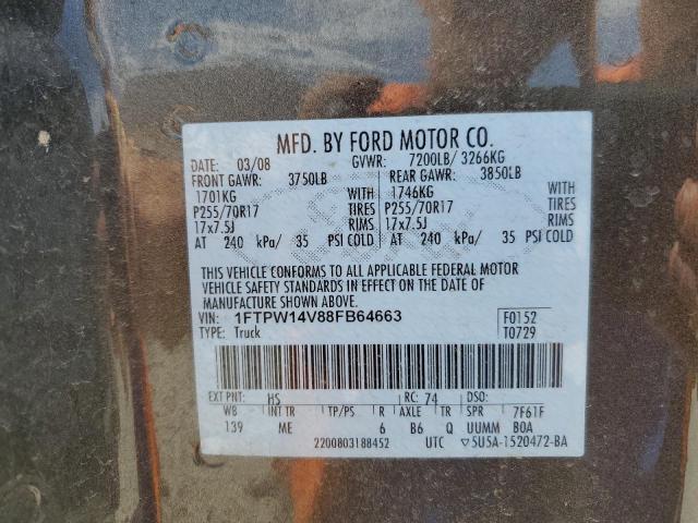 1FTPW14V88FB64663 - 2008 FORD F150 SUPERCREW CHARCOAL photo 12