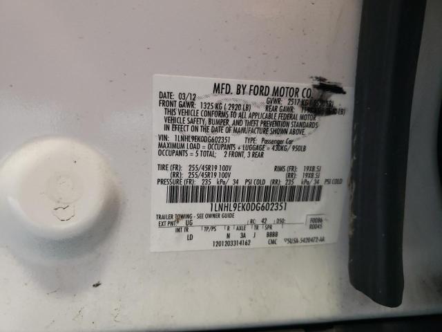 1LNHL9EK0DG602351 - 2013 LINCOLN MKS WHITE photo 12