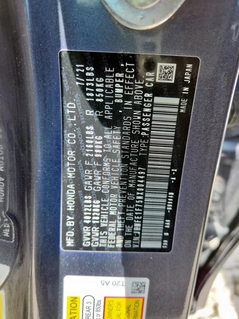 JHMFE1F75NX004497 - 2022 HONDA CIVIC EX BLACK photo 12