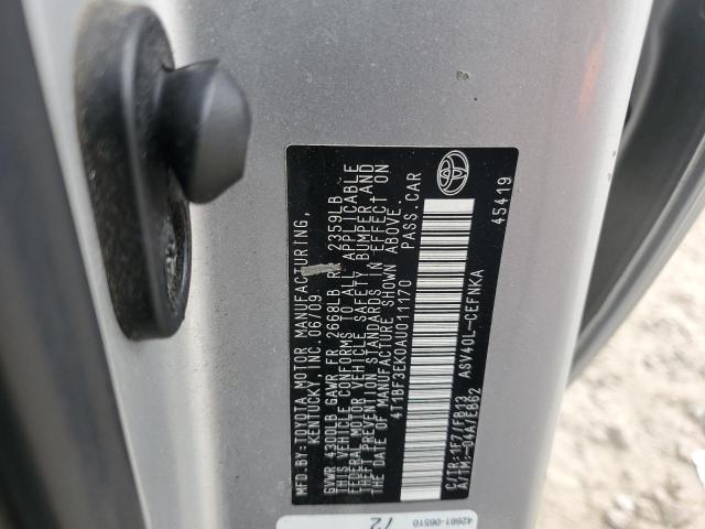4T1BF3EK0AU011170 - 2010 TOYOTA CAMRY BASE SILVER photo 12