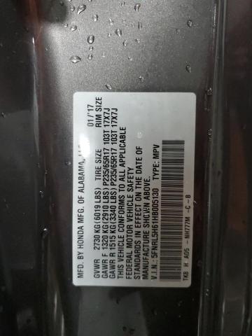 5FNRL5H61HB005130 - 2017 HONDA ODYSSEY EXL GRAY photo 13