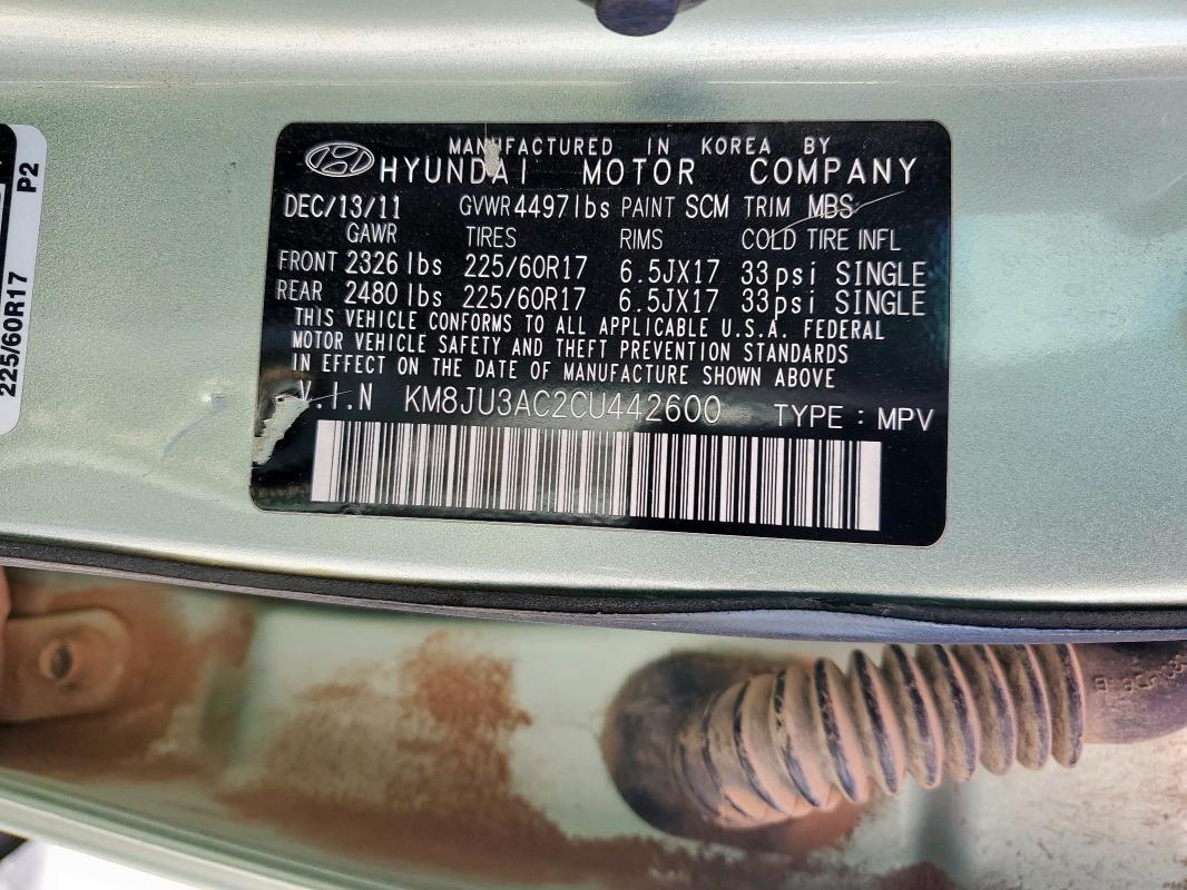 KM8JU3AC2CU442600 - 2012 HYUNDAI TUCSON GLS Зелений фото 13