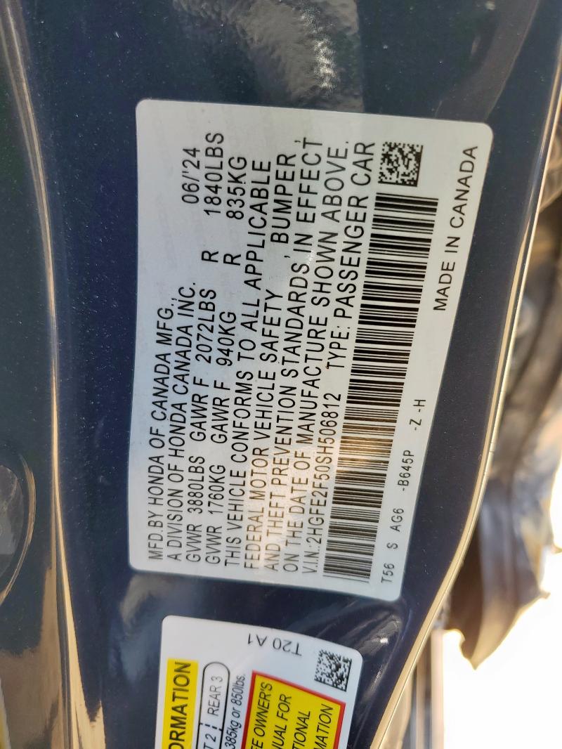 2HGFE2F50SH506812 - 2025 HONDA CIVIC SPORT 蓝色 照片 13