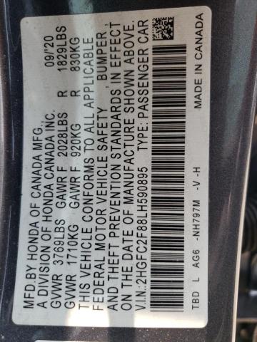 2HGFC2F88LH590895 - 2020 HONDA CIVIC SPORT 灰色 照片 12