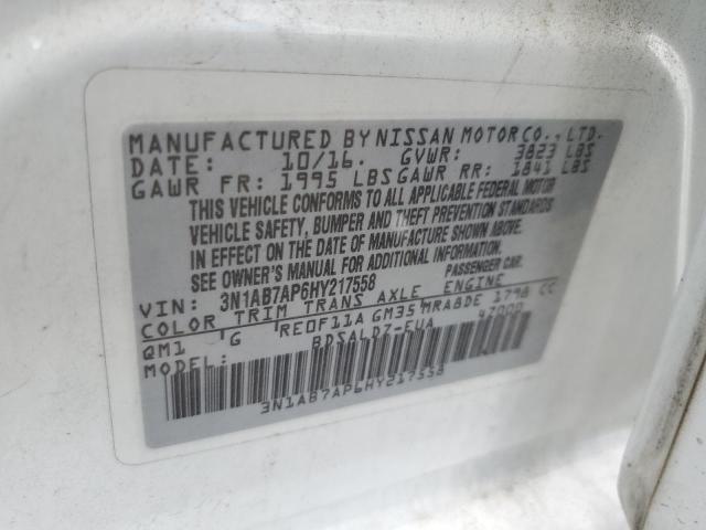 3N1AB7AP6HY217558 - 2017 NISSAN SENTRA S WHITE photo 12