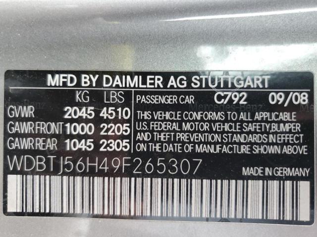 WDBTJ56H49F265307 - 2009 MERCEDES-BENZ CLK 350 SILVER photo 13