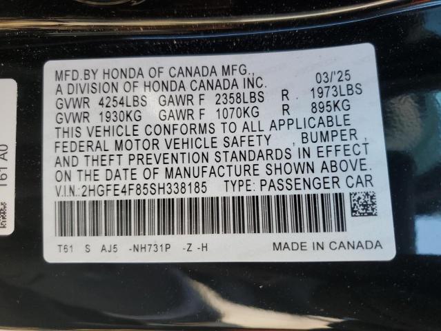2HGFE4F85SH338185 - 2025 HONDA CIVIC SPORT BLACK photo 13