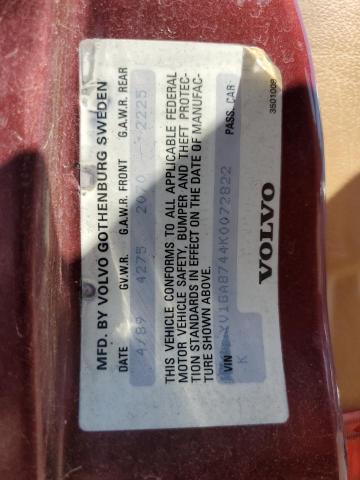 YV1GA8744K0072822 - 1989 VOLVO 760 BURGUNDY photo 12
