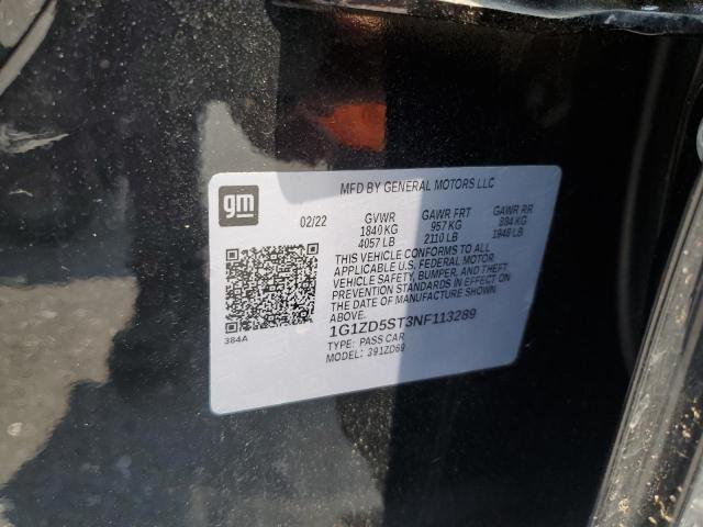 1G1ZD5ST3NF113289 - 2022 CHEVROLET MALIBU LT BLACK photo 12