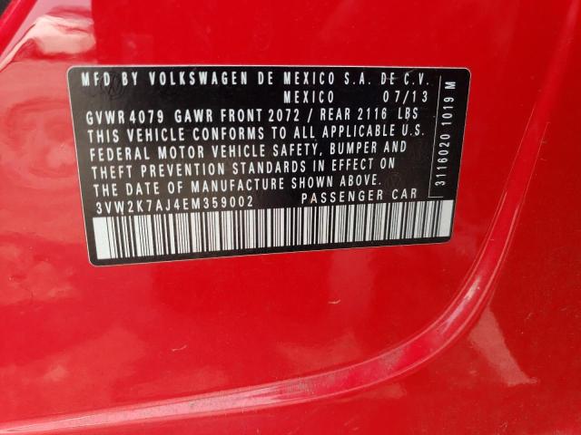 3VW2K7AJ4EM359002 - 2014 VOLKSWAGEN JETTA BASE Rot Foto 12