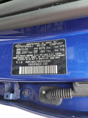 KMHLN4AJ9NU030090 - 2022 HYUNDAI ELANTRA LIMITED BLUE photo 13