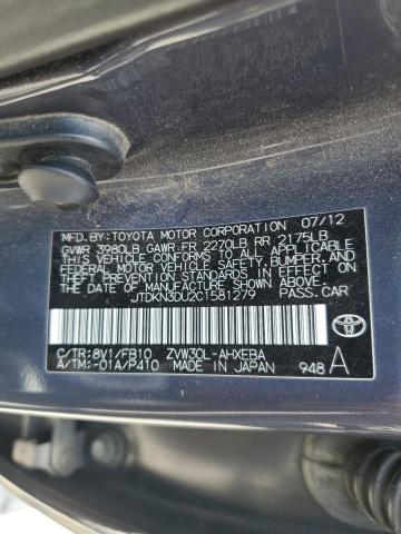 JTDKN3DU2C1581279 - 2012 TOYOTA PRIUS 灰色 照片 12