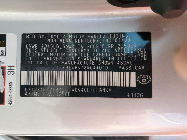4T4BE46K18R044010 - 2008 TOYOTA CAMRY CE 银色 照片 13