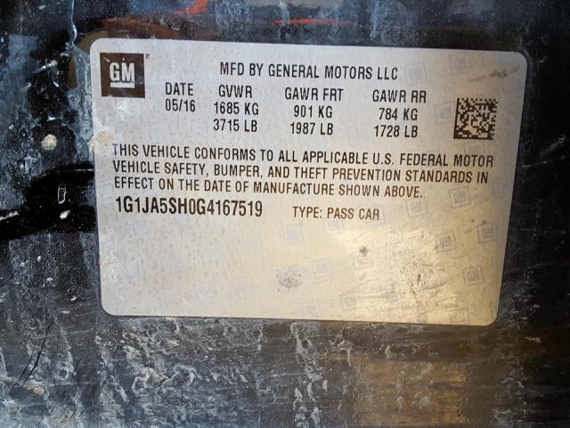 1G1JA5SH0G4167519 - 2016 CHEVROLET SONIC LS  photo 10