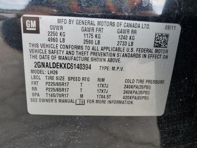 2GNALDEKXC6140394 - 2012 CHEVROLET EQUINOX LT BLACK photo 13