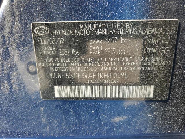 5NPE34AF8KH810098 - 2019 HYUNDAI SONATA LIMITED Көк фото 13