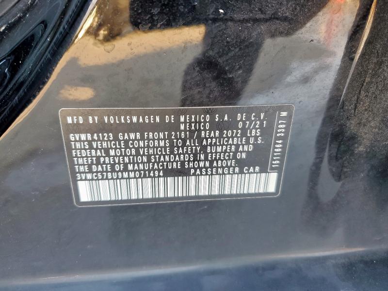 3VWC57BU9MM071494 - 2021 VOLKSWAGEN JETTA S Սև լուսանկար 12