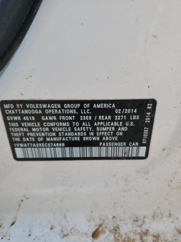 1VWAT7A3XEC074669 - 2014 VOLKSWAGEN PASSAT S WHITE photo 12