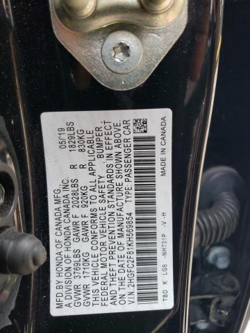 2HGFC2F81KH569854 - 2019 HONDA CIVIC SPORT BLACK photo 12