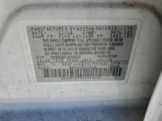 3N1AB7AP1JY249632 - 2018 NISSAN SENTRA S 白色 照片 13