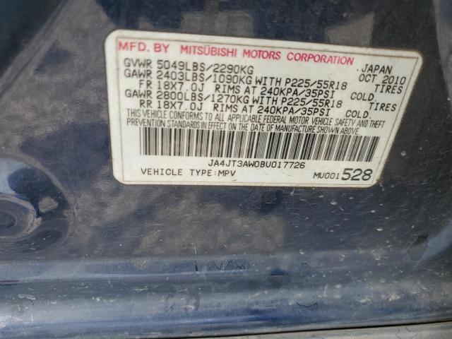 JA4JT3AW0BU017726 - 2011 MITSUBISHI OUTLANDER SE BLUE photo 13