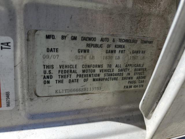 KL1TD66668B113751 - 2008 CHEVROLET AVEO BASE Gümüş foto 13