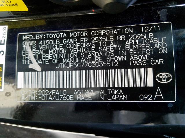 JTKJF5C77C3035512 - 2012 TOYOTA SCION TC  ფოტო 10