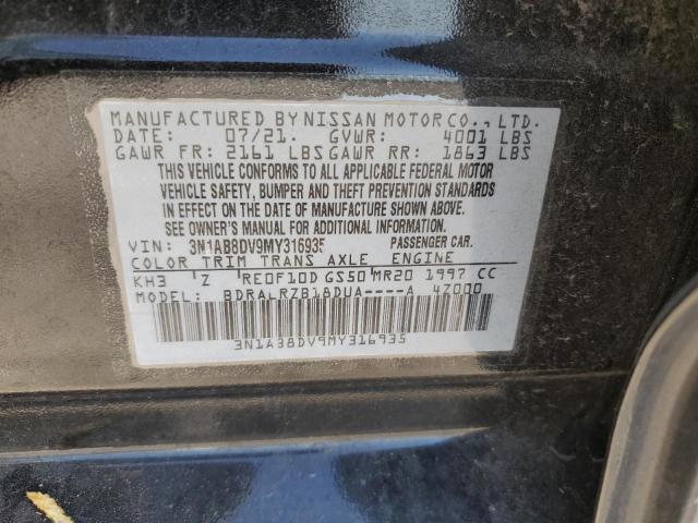 3N1AB8DV9MY316935 - 2021 NISSAN SENTRA SR BLACK photo 12