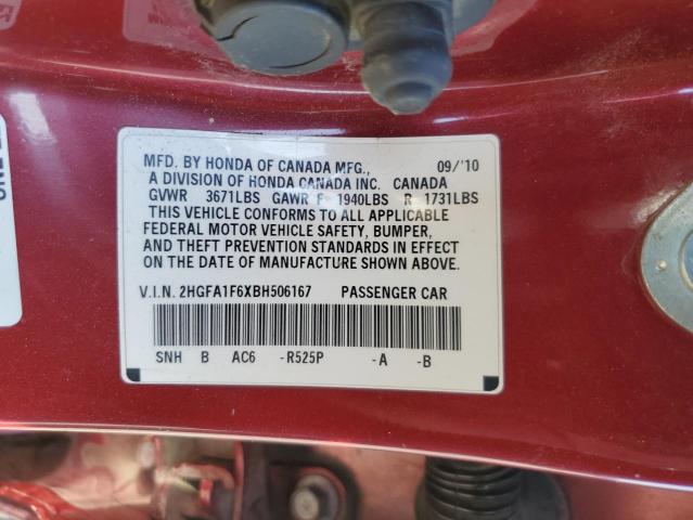 2HGFA1F6XBH506167 - 2011 HONDA CIVIC LX-S 红色 照片 13