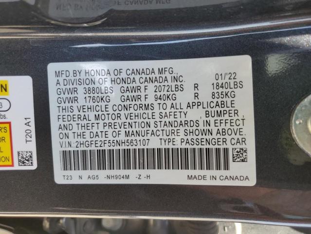 2HGFE2F55NH563107 - 2022 HONDA CIVIC SPORT 灰色 照片 13
