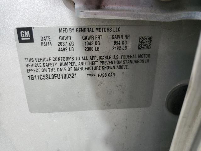 1G11C5SL0FU100321 - 2015 CHEVROLET MALIBU 1LT 银色 照片 13