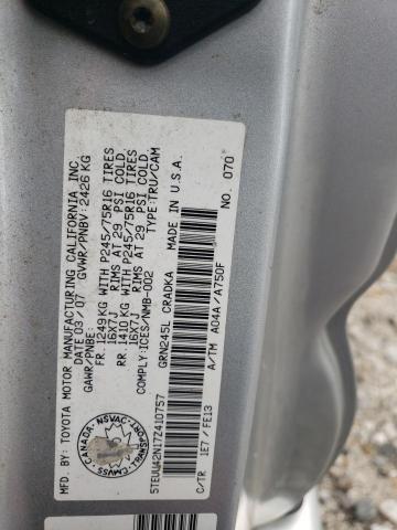 5TEUU42N17Z410757 - 2007 TOYOTA TACOMA ACCESS CAB ვერცხლისფერი ფოტო 12