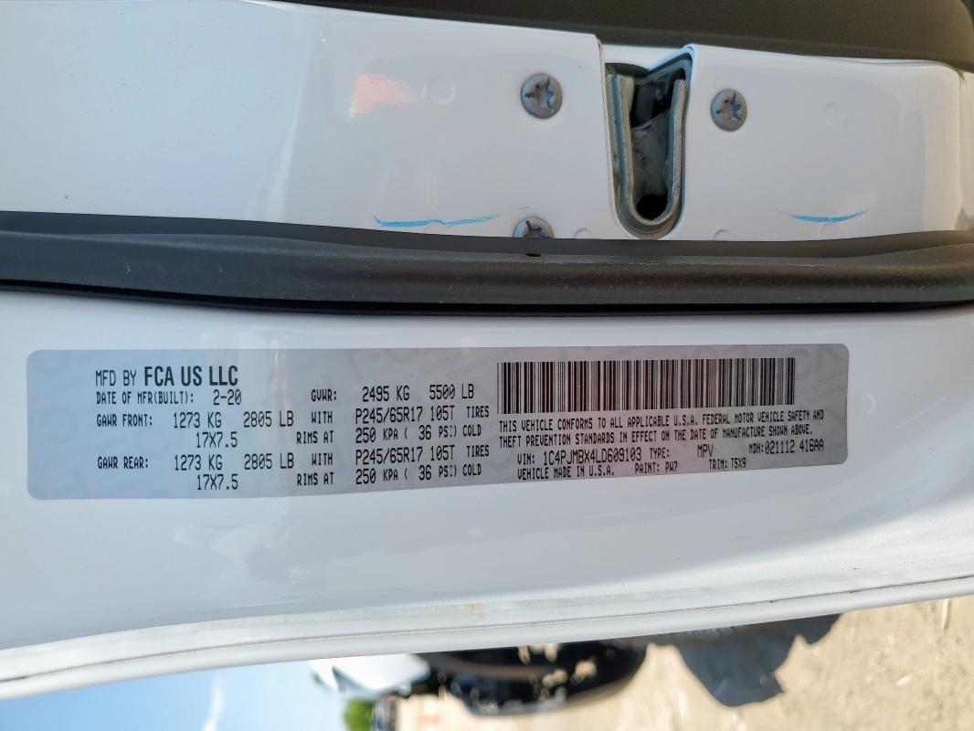 1C4PJMBX4LD609103 - 2020 JEEP CHEROKEE TRAILHAWK WHITE photo 13