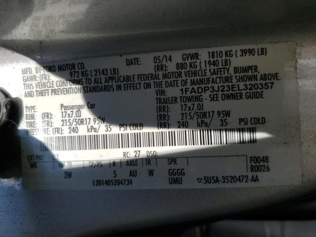 1FADP3J23EL320357 - 2014 FORD FOCUS TITANIUM SILVER photo 10