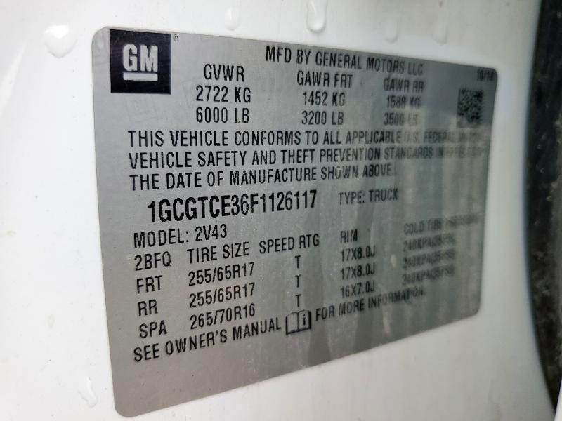 1GCGTCE36F1126117 - 2015 CHEVROLET COLORADO Z71 WHITE photo 13