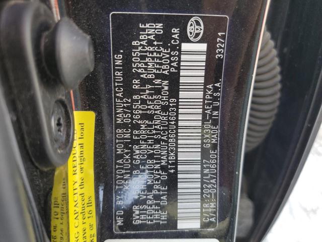 4T1BK3DB6CU460319 - 2012 TOYOTA AVALON BASE 黑色 照片 12