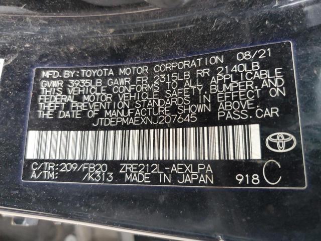 JTDEPMAEXNJ207645 - 2022 TOYOTA COROLLA LE შავი ფოტო 13