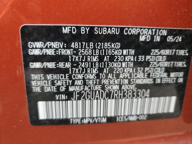 JF2GUADC7RH383304 - 2024 SUBARU CROSSTREK PREMIUM ORANGE photo 12