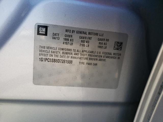 1G1PC5SB8D7281908 - 2013 CHEVROLET CRUZE LT SILVER photo 12