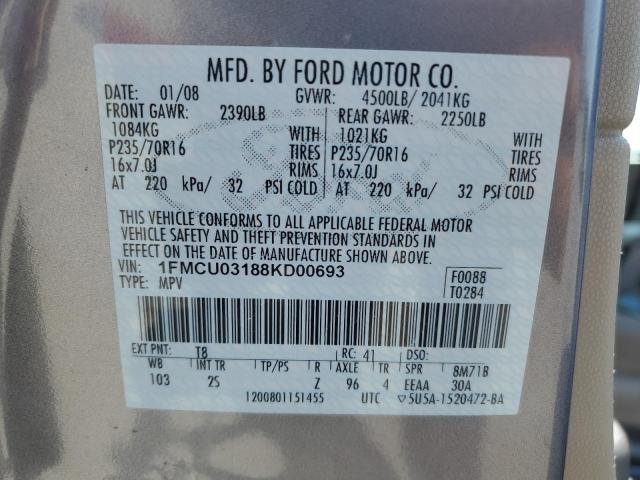 1FMCU03188KD00693 - 2008 FORD ESCAPE XLT 银色 照片 13