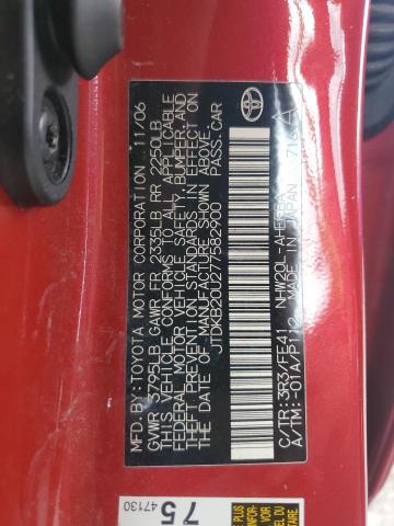 JTDKB20U277582900 - 2007 TOYOTA PRIUS RED photo 12