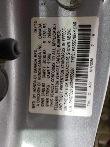 2HGFB2F50DH559697 - 2013 HONDA CIVIC LX SILVER photo 12