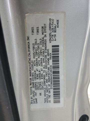 5TESN92N43Z146316 - 2003 TOYOTA TACOMA XTRACAB PRERUNNER ვერცხლისფერი ფოტო 12