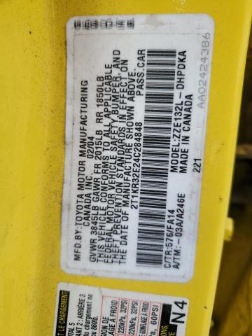 2T1KR32E24C284848 - 2004 TOYOTA COROLLA MA XR YELLOW photo 12