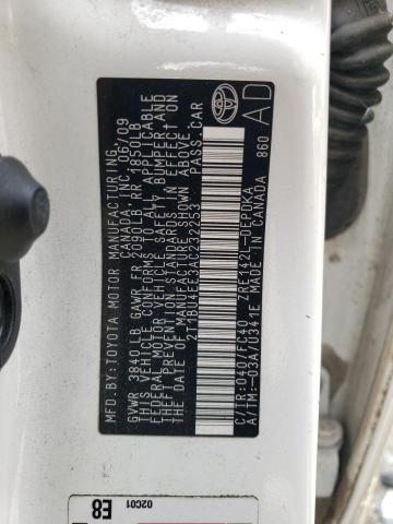 2T1BU4EE3AC232253 - 2010 TOYOTA COROLLA BASE WHITE photo 12