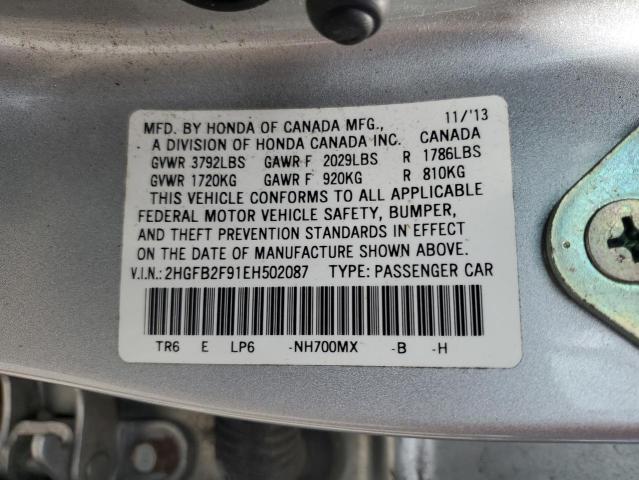 2HGFB2F91EH502087 - 2014 HONDA CIVIC EXL 银色 照片 12