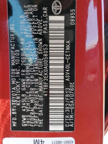 4T1BF3EK0AU058053 - 2010 TOYOTA CAMRY BASE RED photo 12