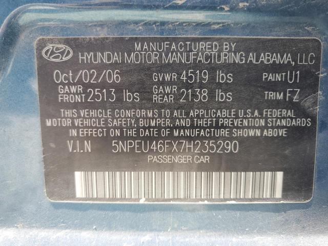 5NPEU46FX7H235290 - 2007 HYUNDAI SONATA SE BLUE photo 12