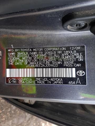 JTDBU4EE2AJ059622 - 2010 TOYOTA COROLLA BASE GRAY photo 10