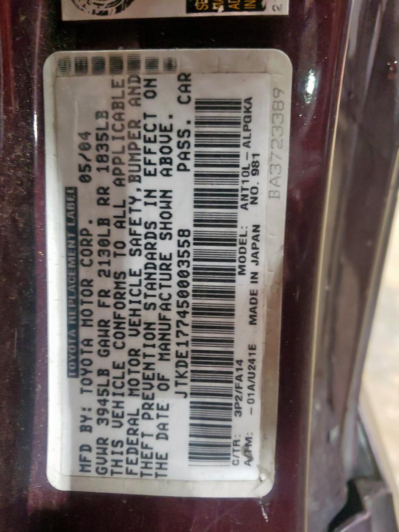 JTKDE177450003558 - 2005 TOYOTA SCION TC Bənövşəyi foto 12